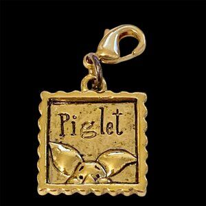 Vintage Disney Piglet Clip On Charm Gold Plated Zipper Purse Winnie the Pooh